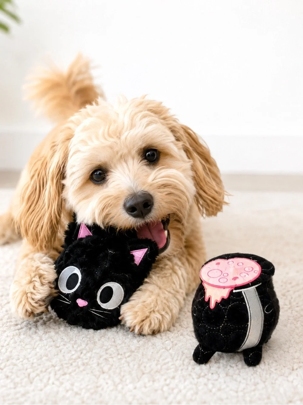NEW - Bite Force Halloween 2PC Dog Toys Black Cat Cauldron Kevlar Durable Plush